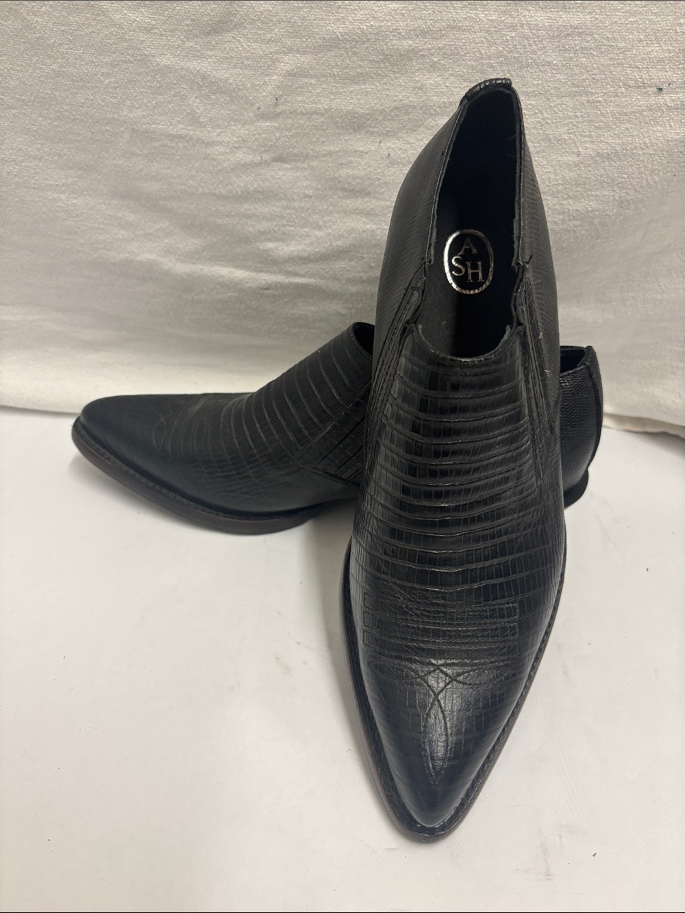 NWOB Ash Tequila Booties Black Lizard Embossed Leather Ankle Boots